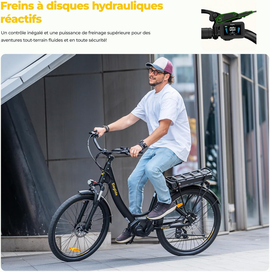 Eleglide C2 Vélo Électrique Adulte, 100Km Autonomie, Batterie Amovible, Freins Hydrauliques, Suspension Avant, 7 Vitesses, Vélo électrique à Moteur Central, Confortable pour Ville/Trekking
