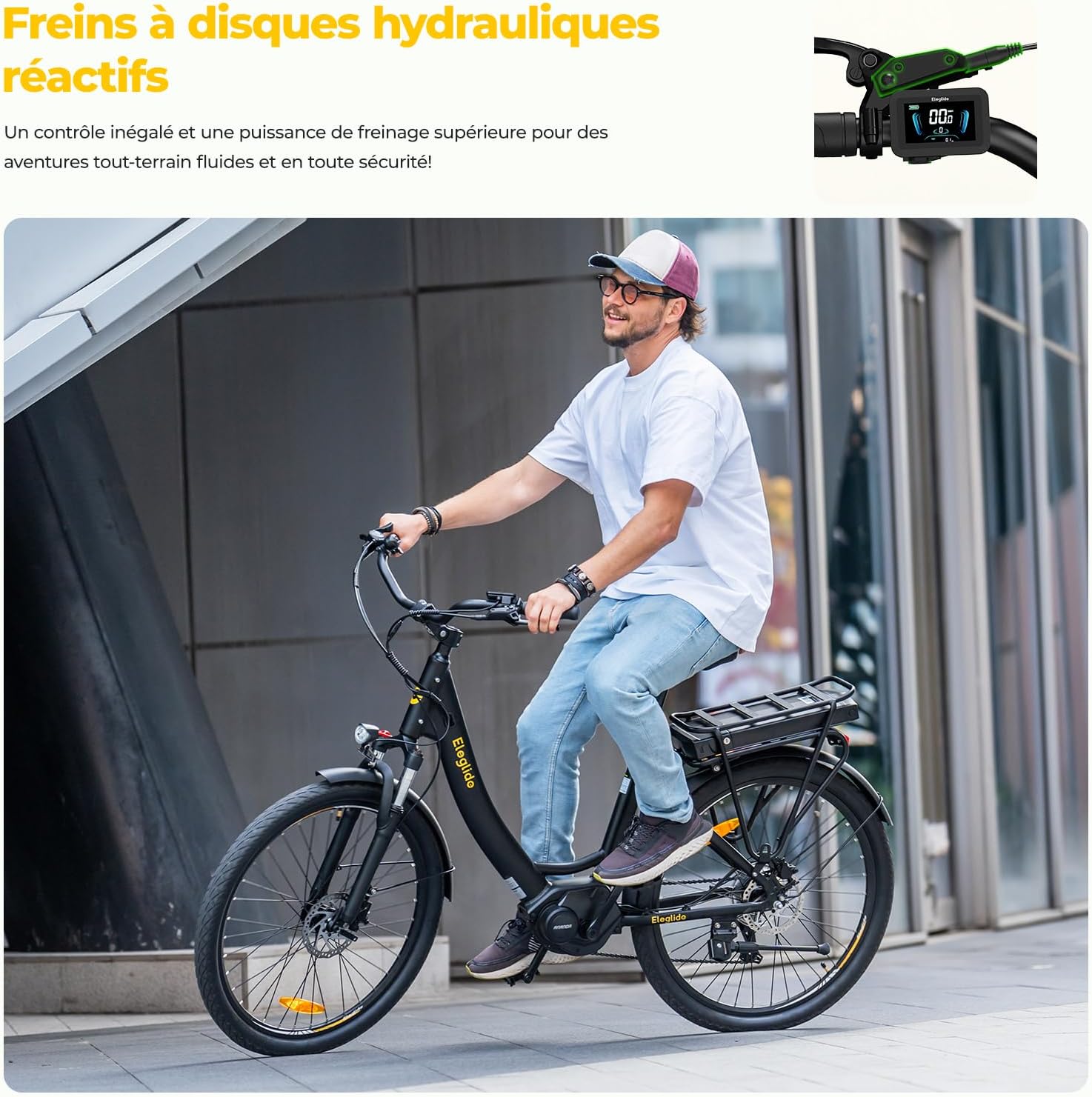 Eleglide C2 Vélo Électrique Adulte, 100Km Autonomie, Batterie Amovible, Freins Hydrauliques, Suspension Avant, 7 Vitesses, Vélo électrique à Moteur Central, Confortable pour Ville/Trekking