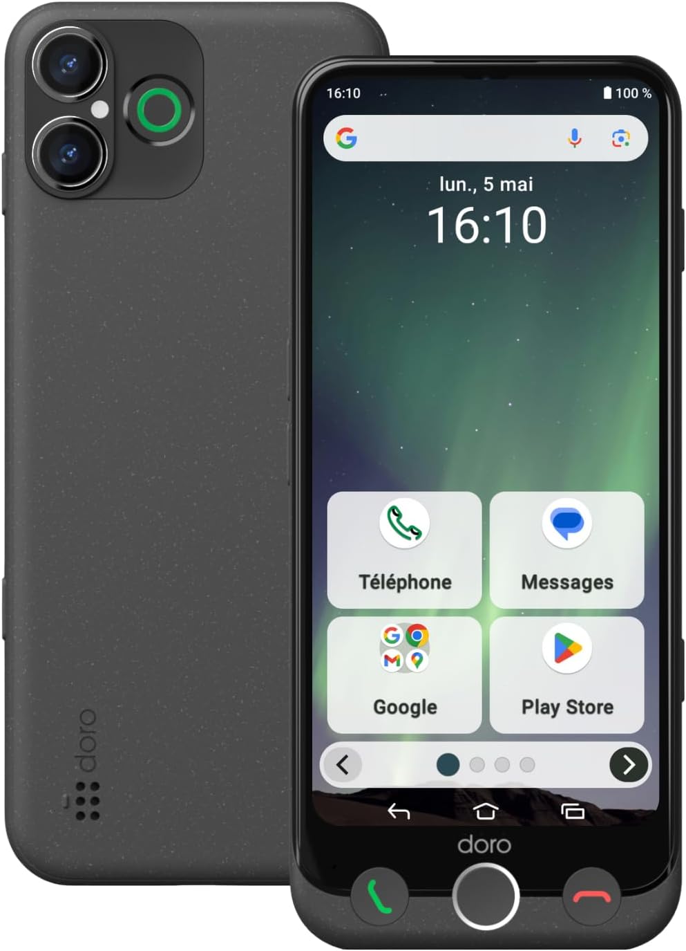 Doro - Téléphone Aurora A30 - Téléphone Portable Senior - Facile à Utiliser - Touche d'Assistance avec Localisation GPS - Compatible Appareils Auditifs - Câble USB Inclus - Graphite