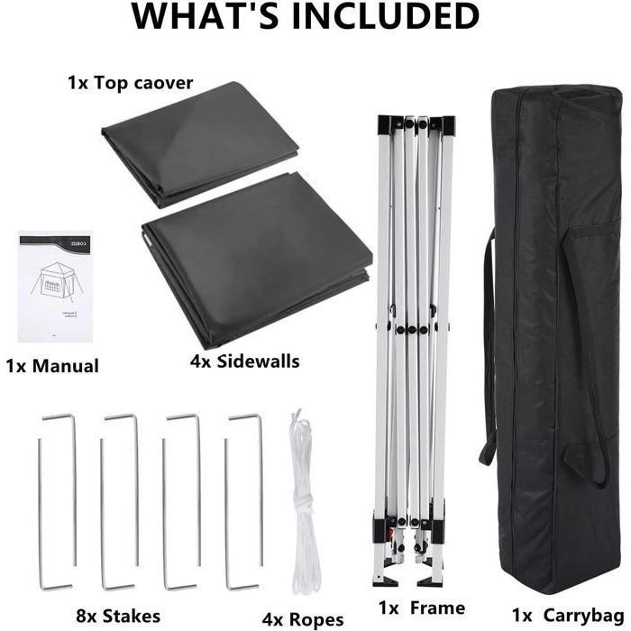 Tonnelle 3x3 Tonnelle Pliante de Jardin Imperméable avec 4 parois latérales,Gris