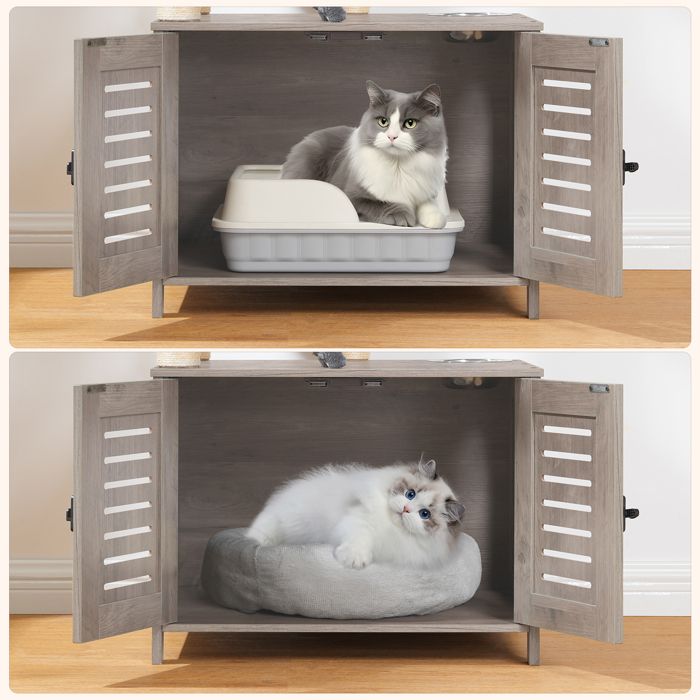 HOOBRO Arbre à Chat avec Maison de Litière pour Chat, Maison pour Chat en Bois avec Tour à Chat, Grège