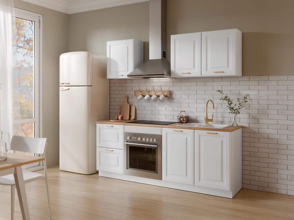 Vente-unique - Cuisine compléte - avec Plan de Travail 200 cm - Blanc et Naturel - CELOMIA