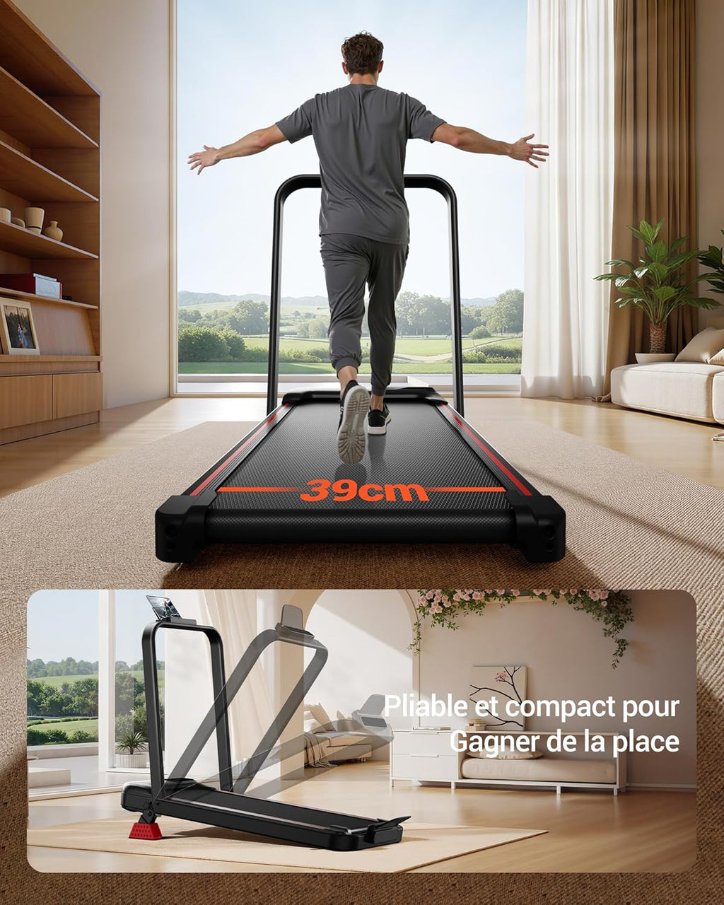 UMAY Tapis de Course Pliable Inclinable 15%, Tapis de Marche Inclinable 6 en 1 avec Moteur Silencieux, Walking Pad,136KG
