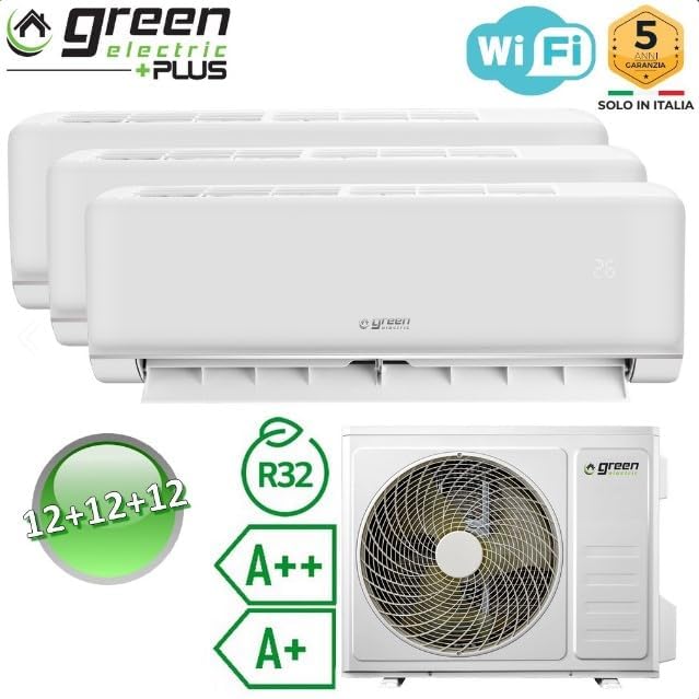Plus Climatiseur Trial Split 12000 + 12000 + 12000 BTU, Wi-Fi R32, Efficacité Énergétique A++/A+, 3 Unités Intérieures et 1 Unité Extérieure, avec Télécommande, Faible Consommation