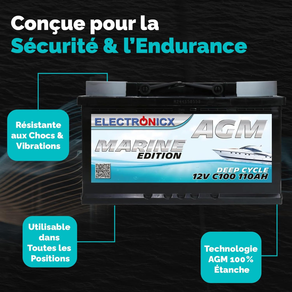 Batterie AGM 100Ah 12V Décharge Profonde Sans Entretien Étanche – Accumulateur Idéal pour Panneaux Solaires, Camping-Car, Voiture, Bateau, Fourgon Aménagé, Systèmes Photovoltaïques, Énergie Solaire,