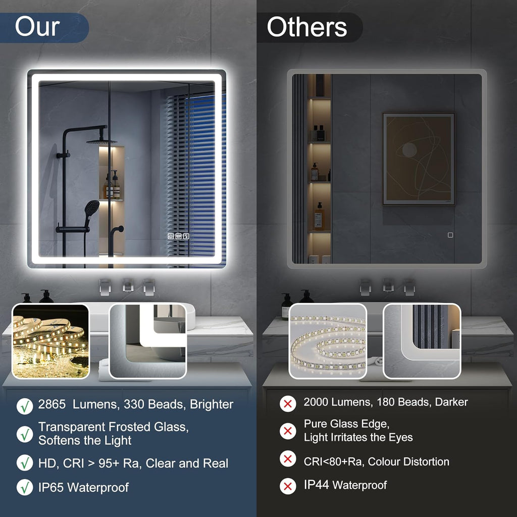 S'bagno Espejo-Baño-con-Luz 120x70cm, Espejo-Baño-LED-Bluetooth con Función Antivaho, 3000K/4000K/6500K, Regulable, Memoria, Cristal Templado HD, IP44-Espejos-de-Baño-con-LED, Horizontal/Vertical