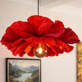 Pantalla de lámpara de papel crepé rojo amapola, lámpara de techo colgante floral