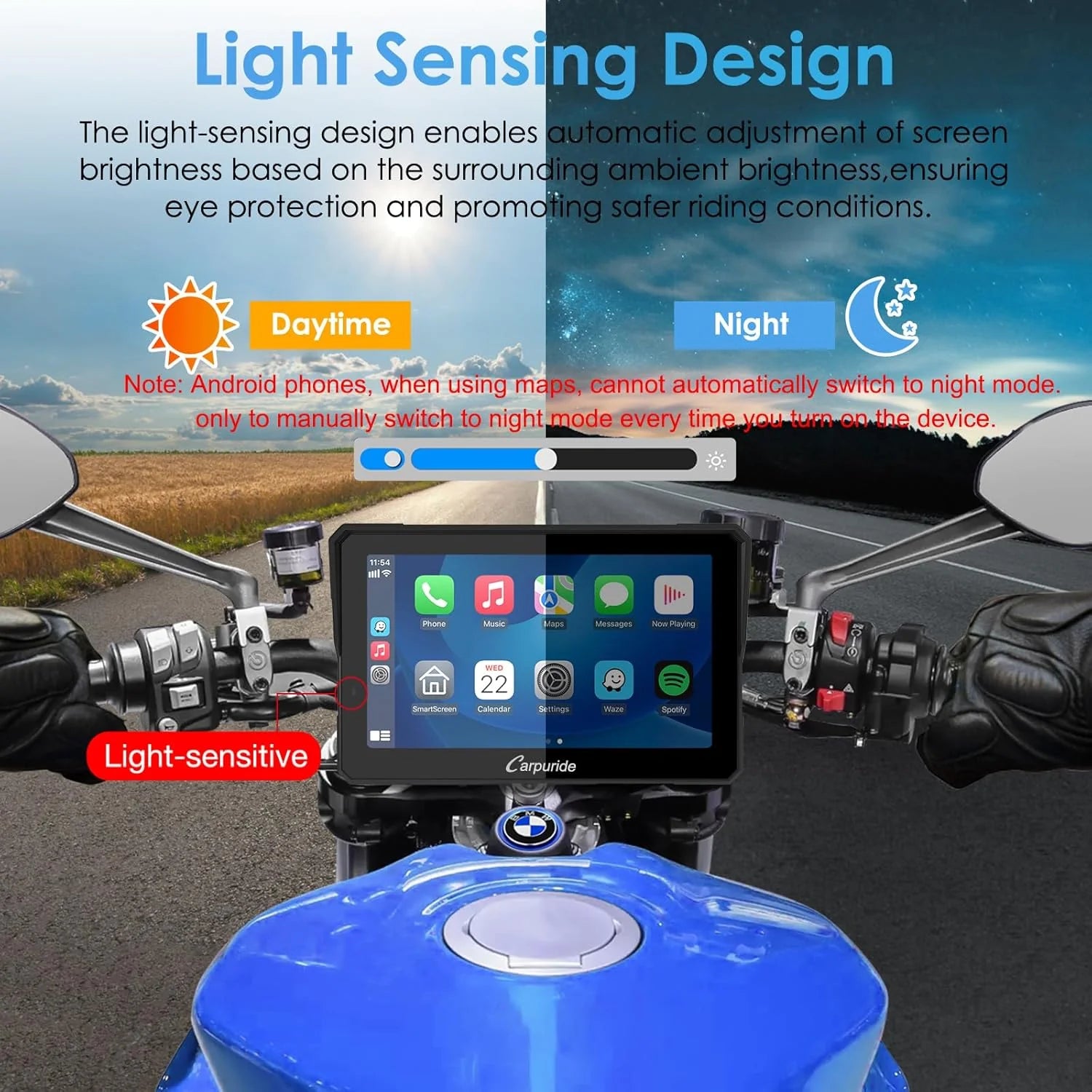 Carpuride W702 Pro écran moto étanche 7", CarPlay/Android Auto, Bluetooth