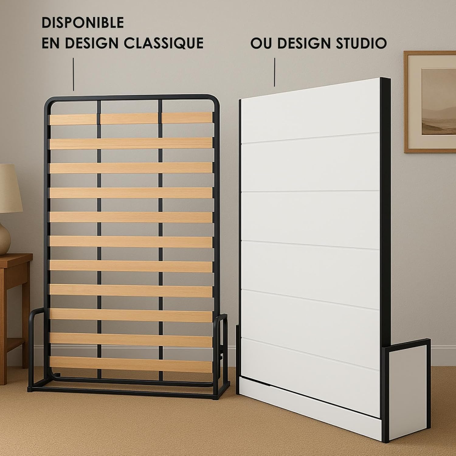 Lit Escamotable 2 Personnes - 140cm x 200cm - Lit Mural Rabattable - Vertical - Classique