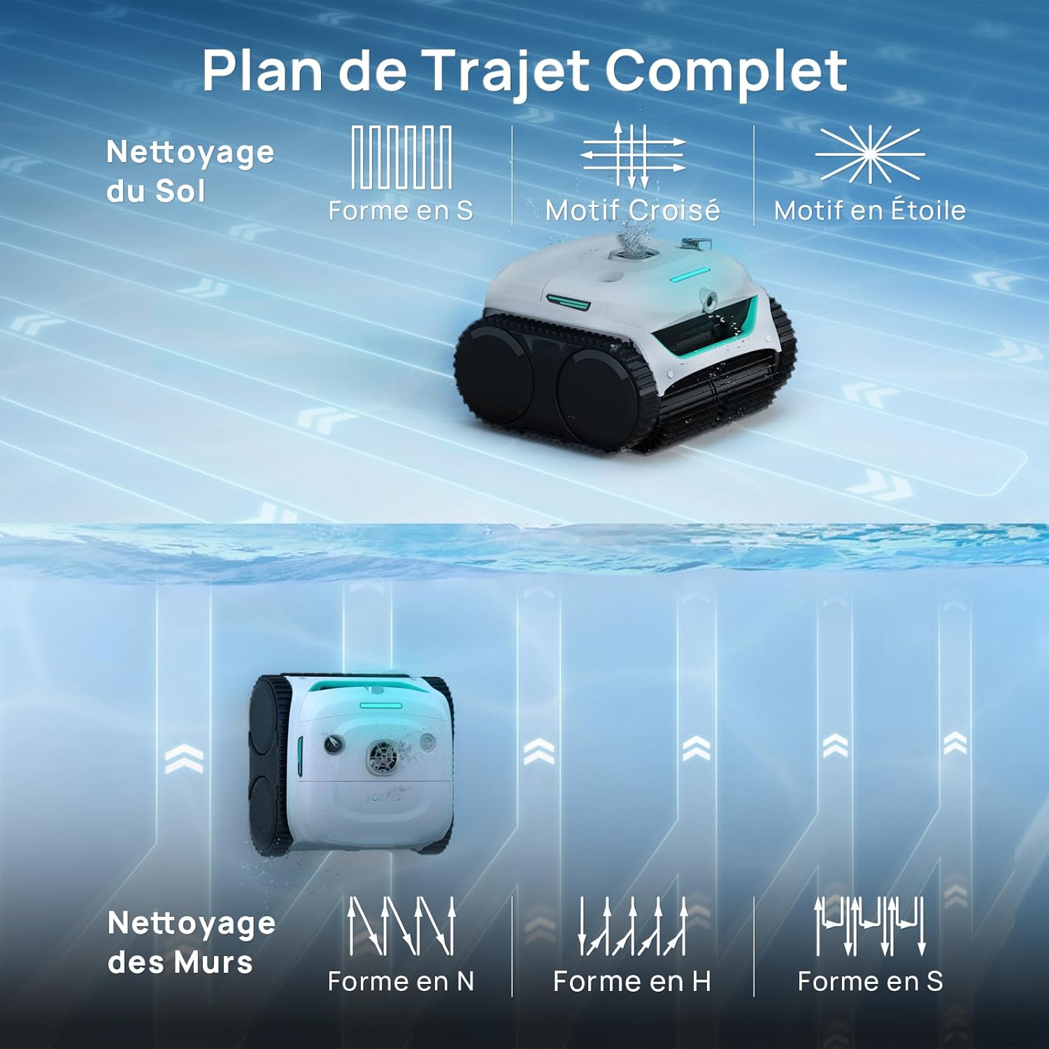 WYBOT (Nouveau Modèle) Robot Piscine sans Fil C2 Vision-A avec caméra IA, Filtration Ultra-Fine, Forte Aspiration, Nettoyage Fond/parois & Ligne d’Eau, Navigation Intelligente – Blanc