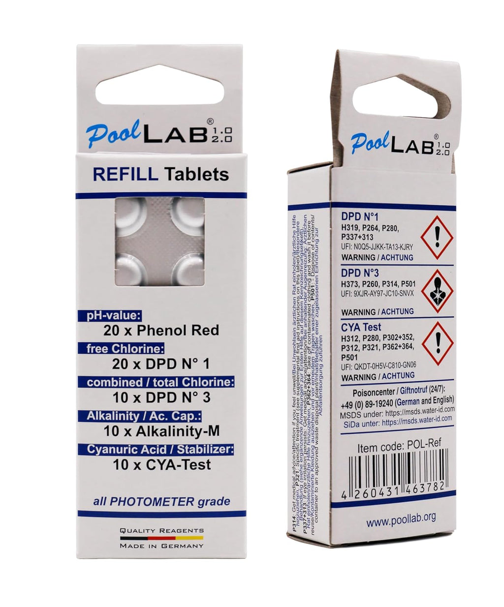 PoolLab 2.0 avec 70 pastilles de test et sac, édition spéciale pour MediMuc - 24 paramètres - App, logiciel - Mesure jusqu'à 3 paramètres dans un test + mallette de rangement vide