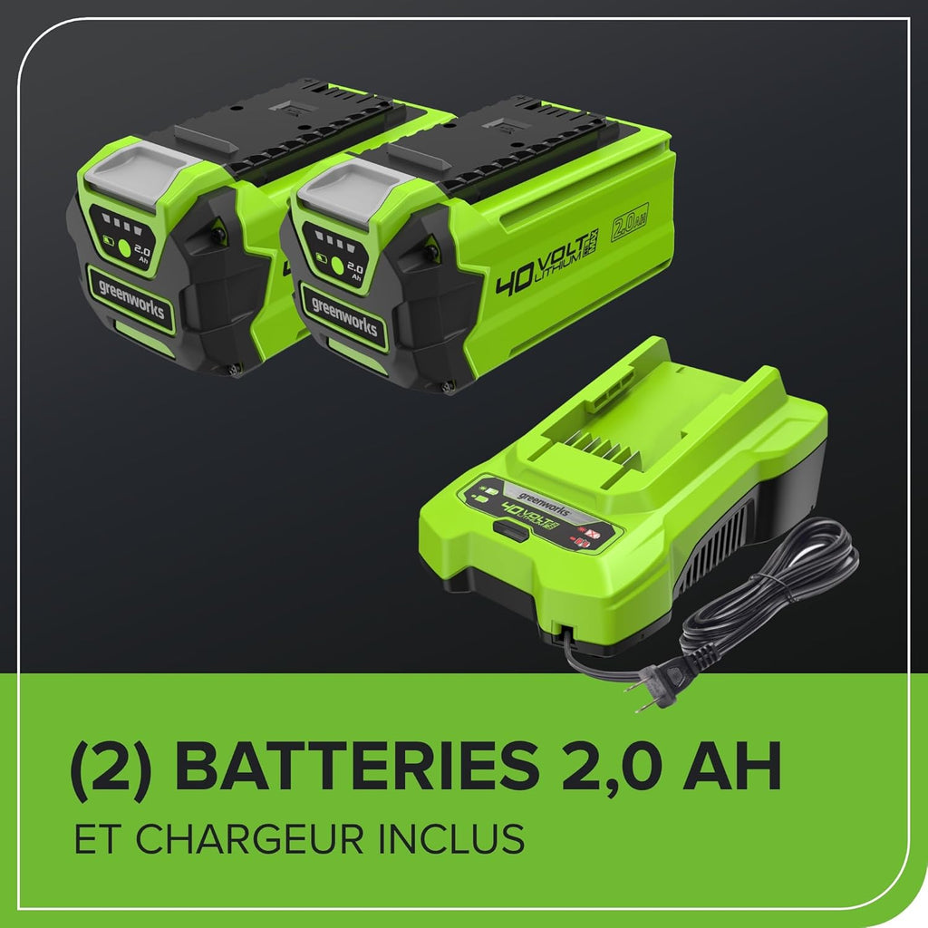 Greenworks 40V Tondeuse à Gazon Sans Fil pour Pelouses Jusqu'à 400m², Largeur de Coupe de 35 cm, Sac de 40L, INCLUS Deux Batteries 40V 2Ah et Un Chargeur, Garantie 3 Ans-G40LM35K2X