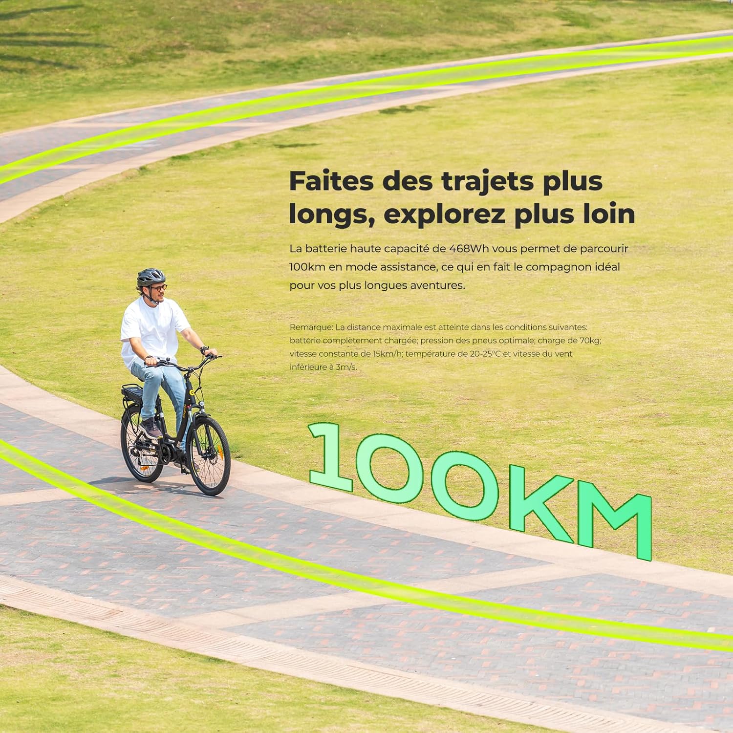 Eleglide C2 Vélo Électrique Adulte, 100Km Autonomie, Batterie Amovible, Freins Hydrauliques, Suspension Avant, 7 Vitesses, Vélo électrique à Moteur Central, Confortable pour Ville/Trekking