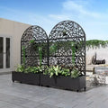 MAYEERTY 72x47 Black Arched Iron Planter Box with Trellis, 3 Piece Set Decorative Garden Screen for Patio and Balcony