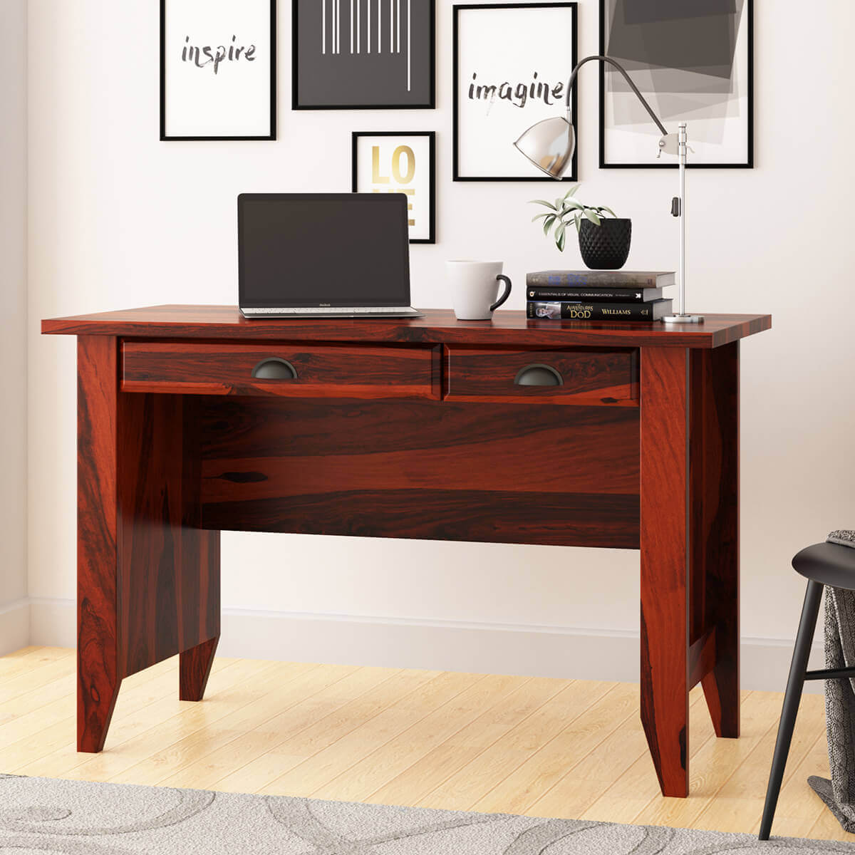 Adahy Solid Sheesham Wood 2 Drawer Study Desk