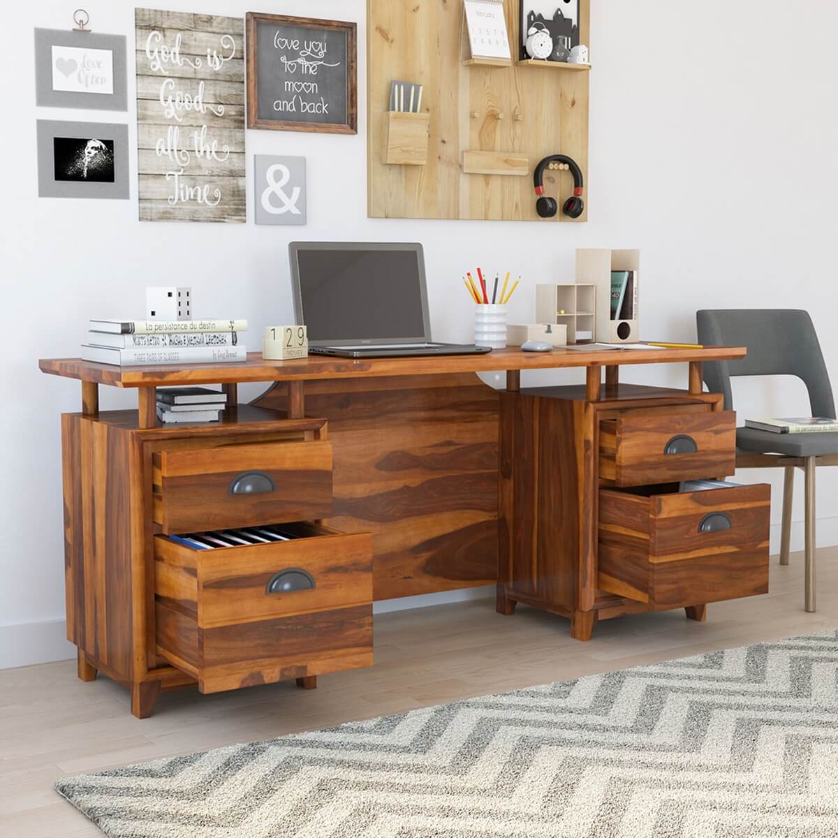 Nismaaya Acco Solid Wood Large Home Office Modern Executive Desk