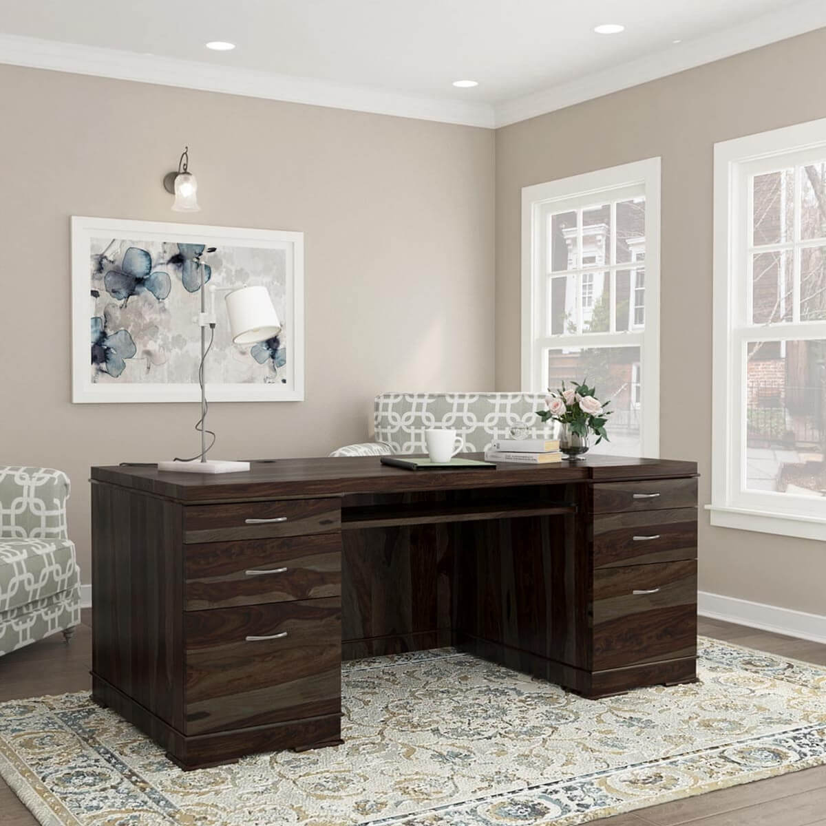 Nismaaya Acelin Modern Solid Wood Office Executive Desk With Keyboard Tray