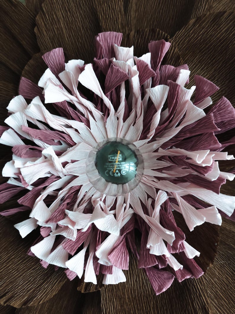 Pantalla de lámpara de papel crepé color cacao, lámpara colgante con forma de flor extragrande