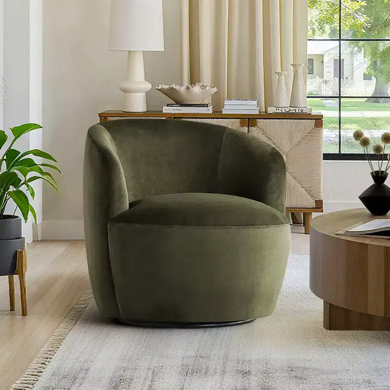 Fauteuil d'appoint pivotant moderne en velours, Fauteuil barillet rembourré avec rotation à 360°, Fauteuil de salon pour le séjour et le coin lecture - Panipeachy