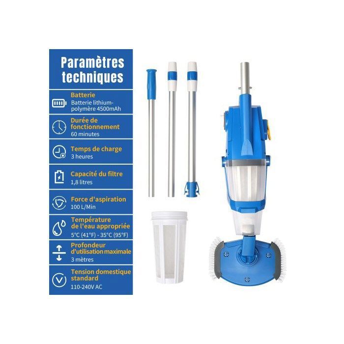 ALIGHTUP - Aspirateur de piscine électrique à main, Électrique  Nettoyeur de piscine, Nettoyeur à batterie, 230V, 33W - Bleu
