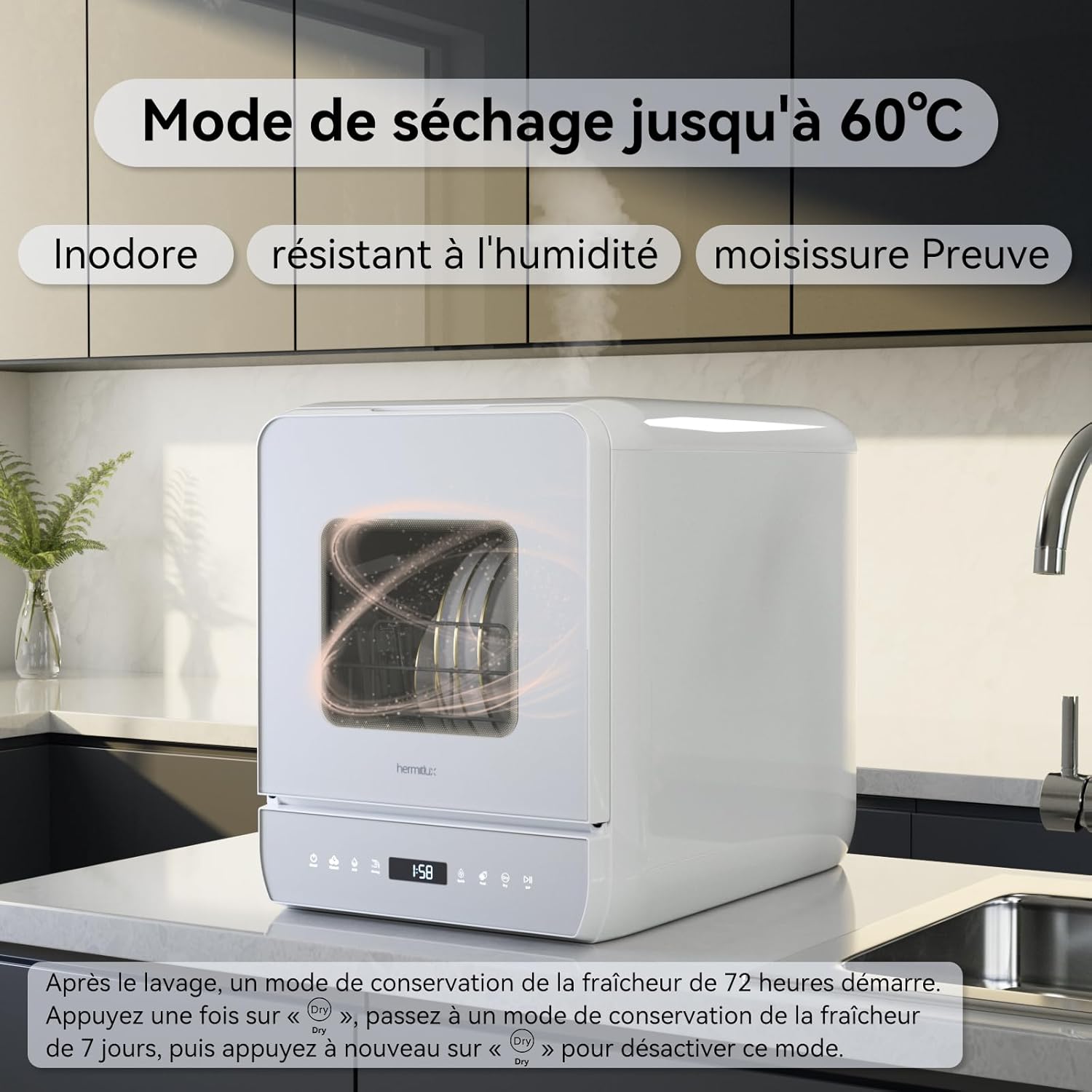 Mini lave-vaisselle de table, 6+1 Programmes de lavage, 5 Couverts et réservoir d'eau de 5L
