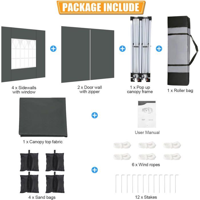 Barnum Pliant 3x6, Imperméable Tonnelle de Jardin Exterieur avec 6 Parois LatéRales, Gris