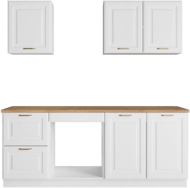 Vente-unique - Cuisine compléte - avec Plan de Travail 200 cm - Blanc et Naturel - CELOMIA