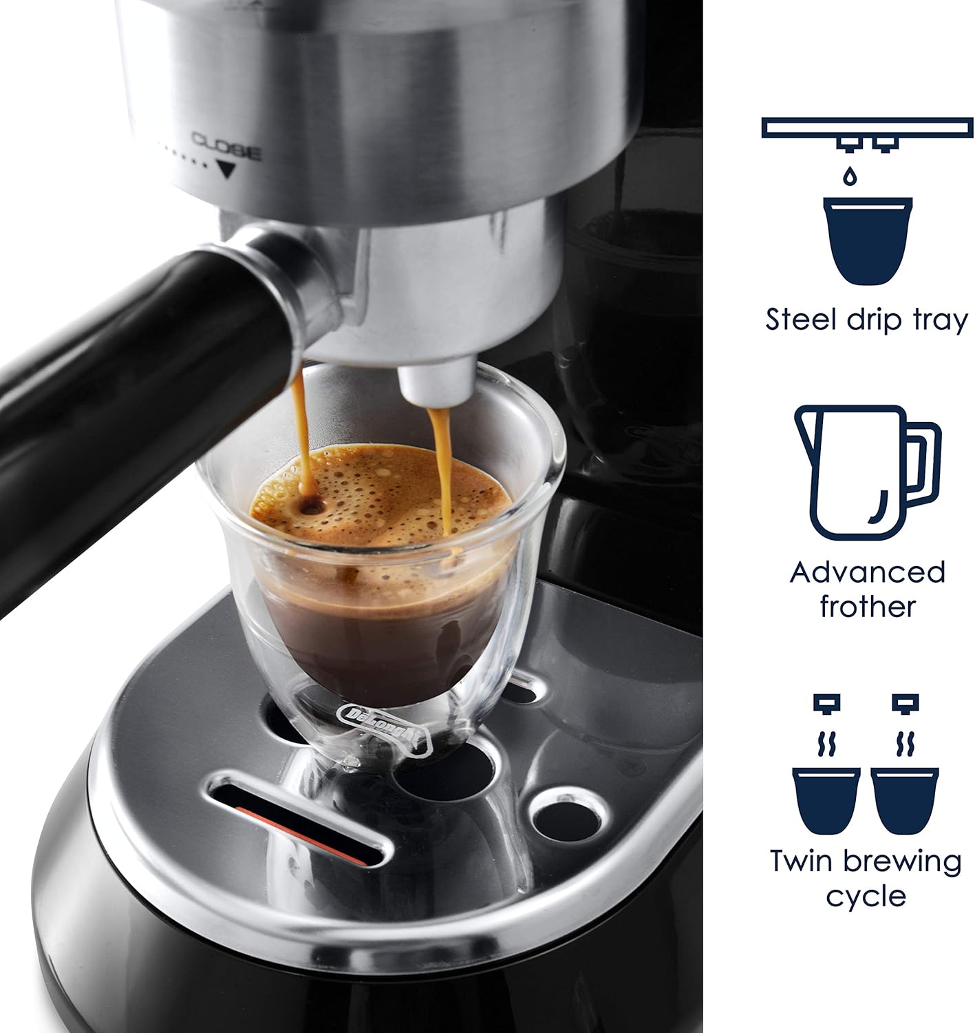 De'Longhi Dedica Espresso Machine, Coffee and Cappucino Maker with Milk Frother, Metal / Stainless, Compact Design 6 in Wide, Fit Mug Up to 5 in, EC680M