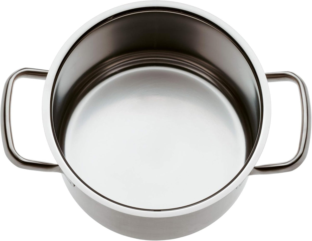 WMF Gourmet Plus - Batería de Cocina 5 Piezas, Acero Inoxidable Apto para Inducción, 1 Cacerola Baja de 20 cm, 3 Cacerolas Altas de 16 cm, 20 cm y 24 cm, 1 Cazo 16 cm con 4 Tapas de Acero Inoxidable
