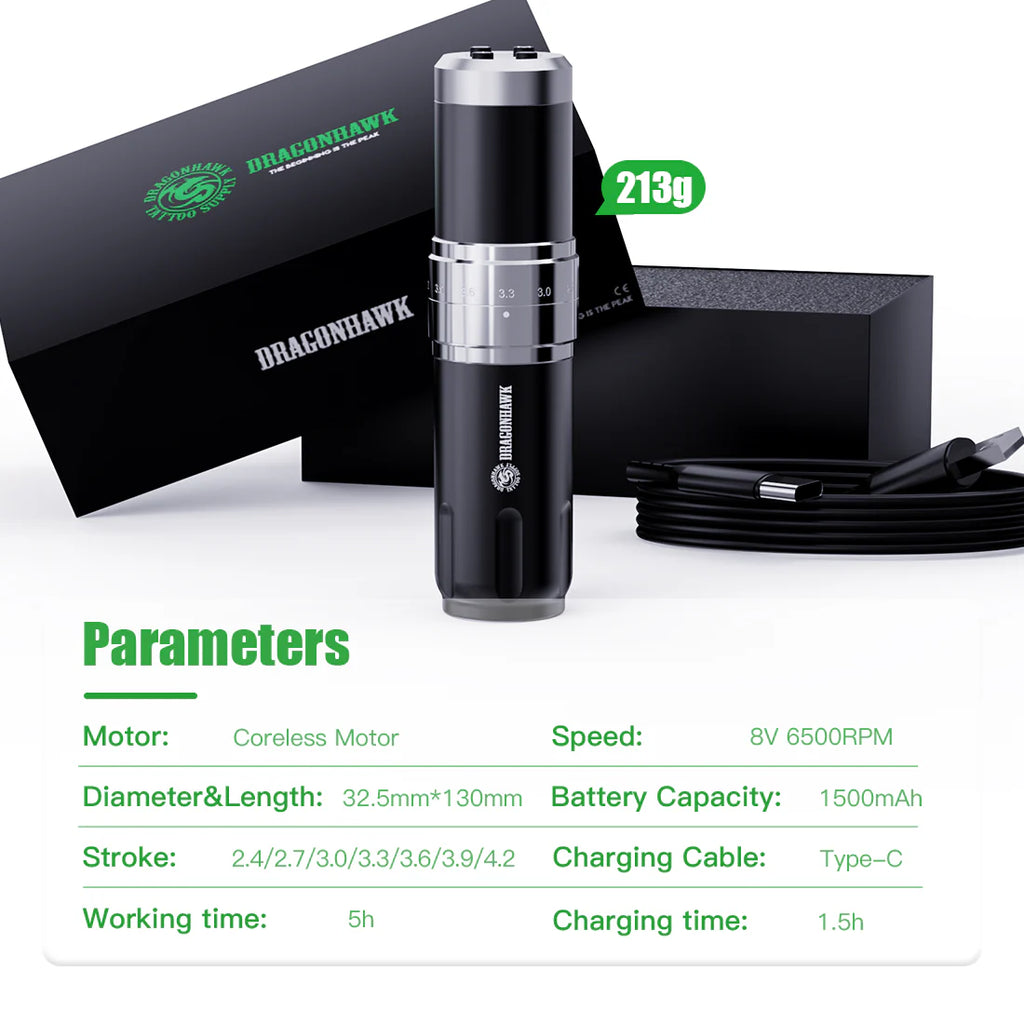 Kit de Máquina de Tatuaje Inalámbrica Dragonhawk
