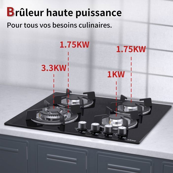 Plaque gaz ISEASY 3 feux encastrable 60x52 cm