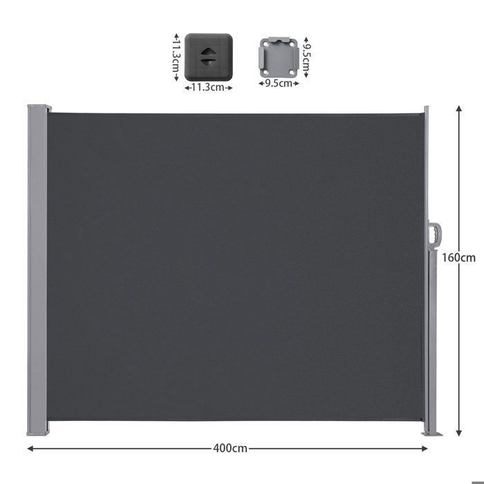 Store Latéral 160 x 400 cm, Brise-Vue Rétractable, Auvent extérieur, Résistant aux Intempéries, pour Jardin, Terrasse,Gris foncé