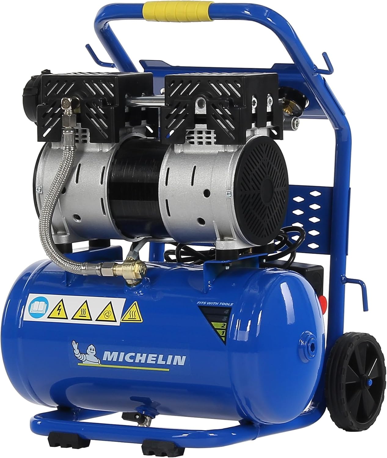 MICHELIN Compresseur d'Air Mobile Silencieux MX 10/1, Compresseur d'Air Sans Huile, Pression Maximale 8 Bar, Puissance 1 CV, Réservoir 10 litres, Niveau Sonore 58 dB LpA