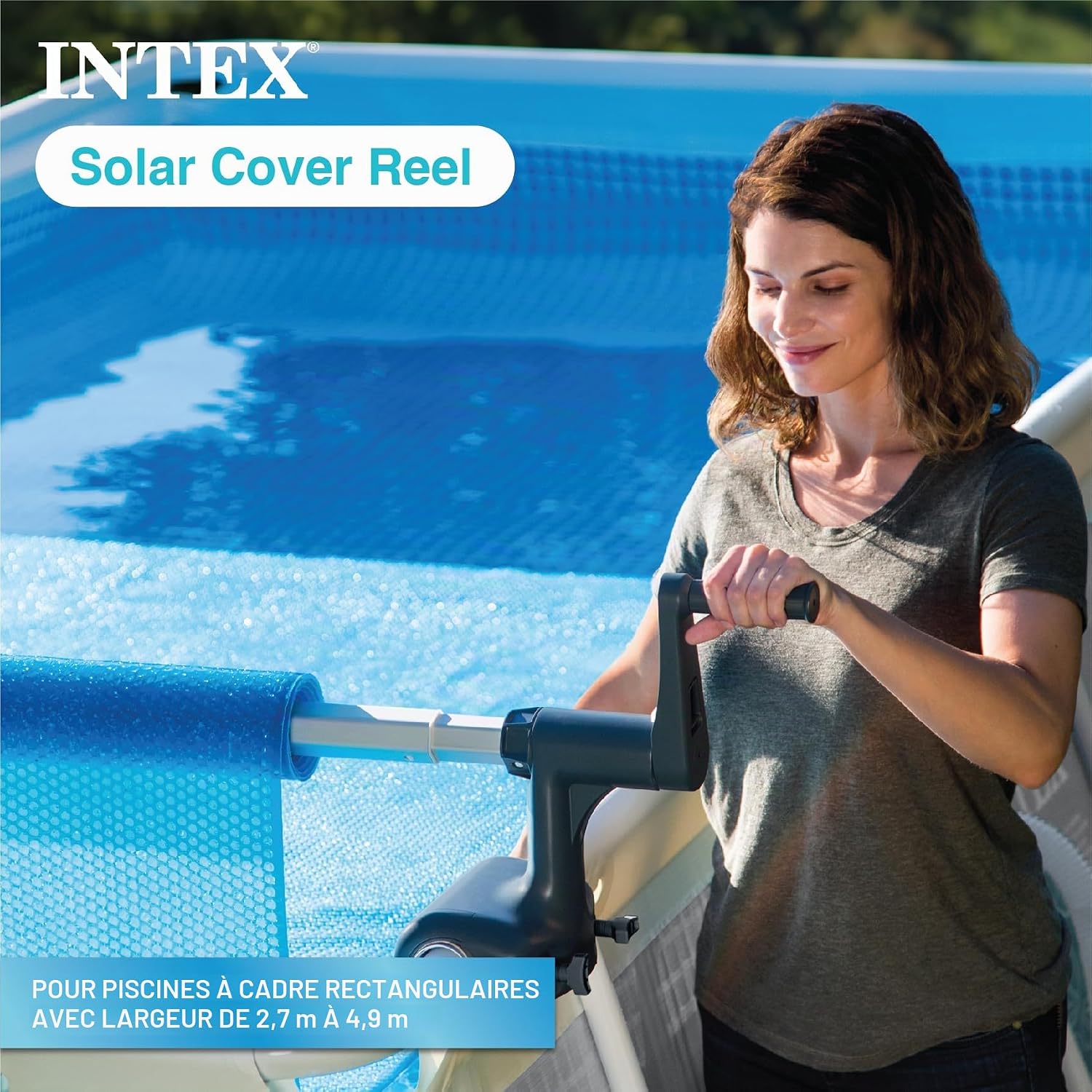 Intex Enrouleur bâche à Bulles pour Piscine rectangulaire de 2,74m à 4,88m