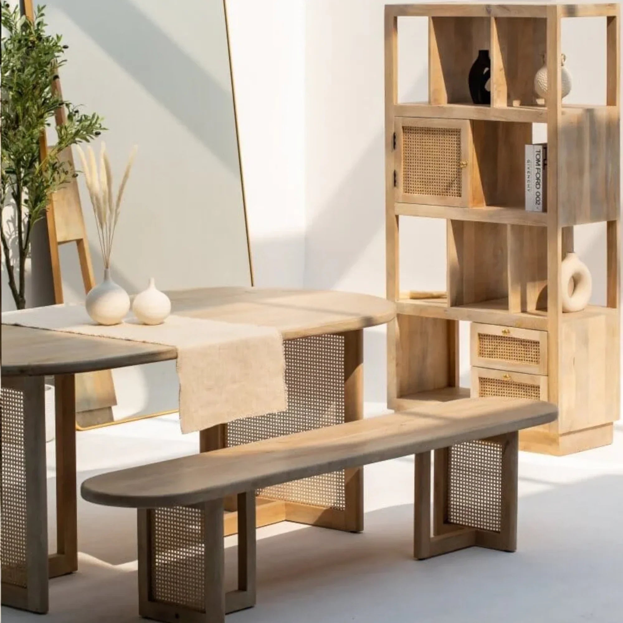 Ariana Rattan Legs Mango Wood Bench