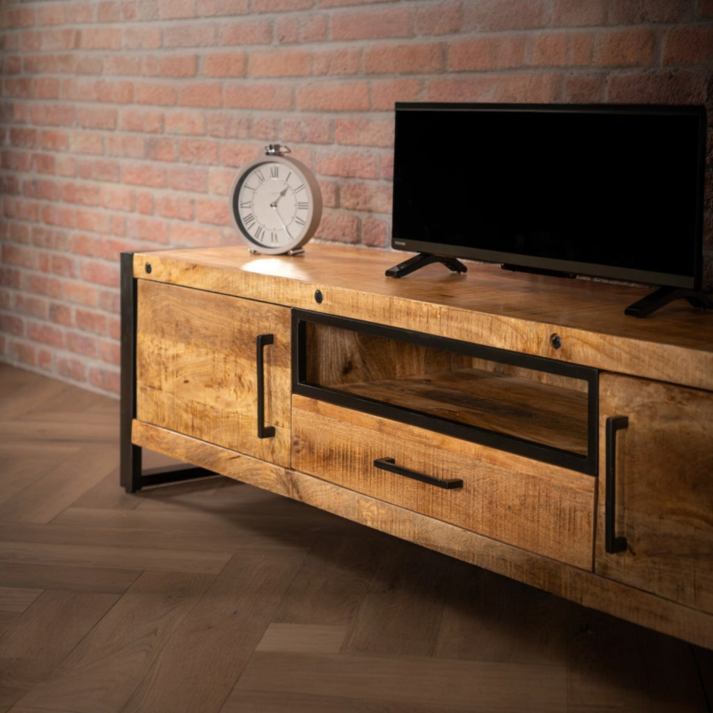 Iron Industrial Style Large Mango Wood Sideboard TV Unit