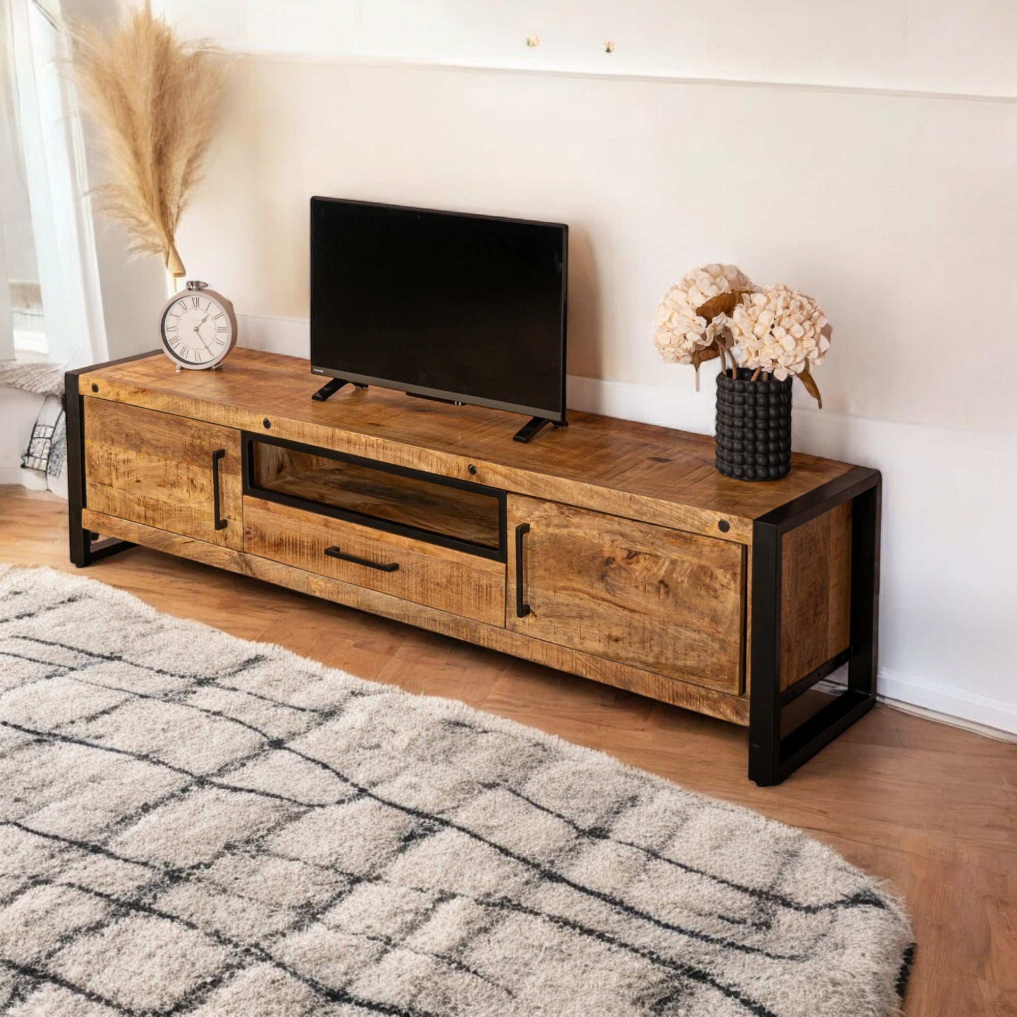 Iron Industrial Style Large Mango Wood Sideboard TV Unit