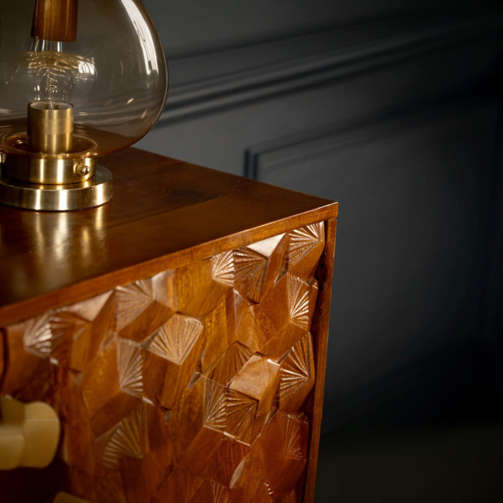 Wooden Gem Art Deco Solid Mango Wood Sideboard Cabinet with Golden Frame