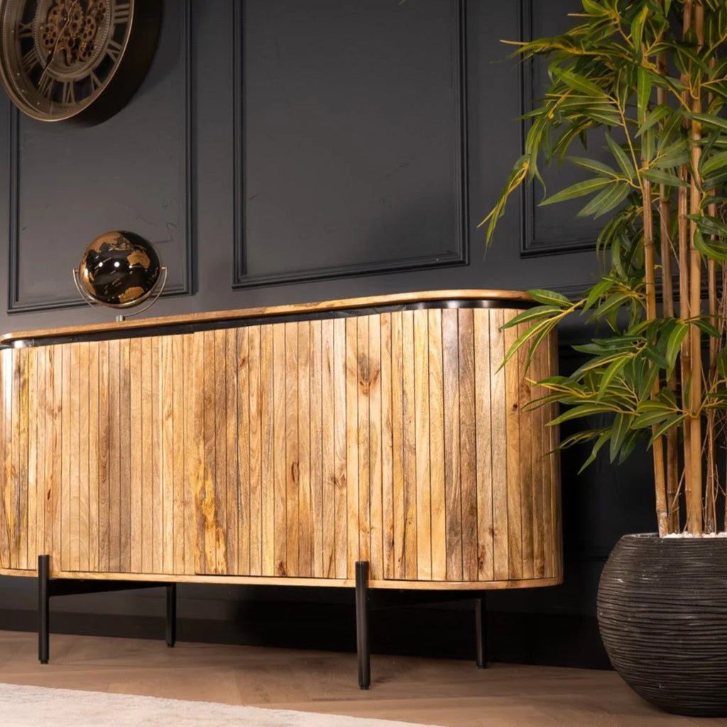 Flute Art Deco Design Solid Mango Wood 4 Doors Sideboard