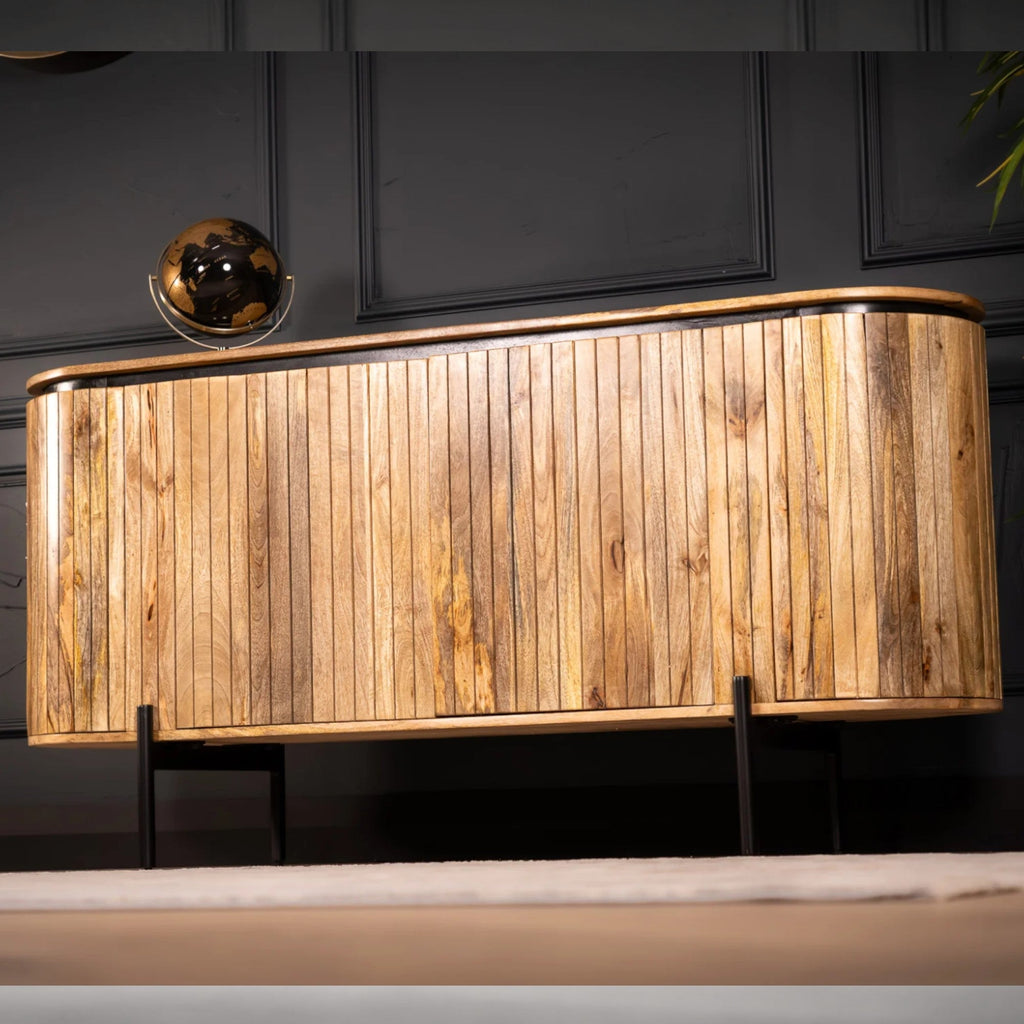 Flute Art Deco Design Solid Mango Wood 4 Doors Sideboard
