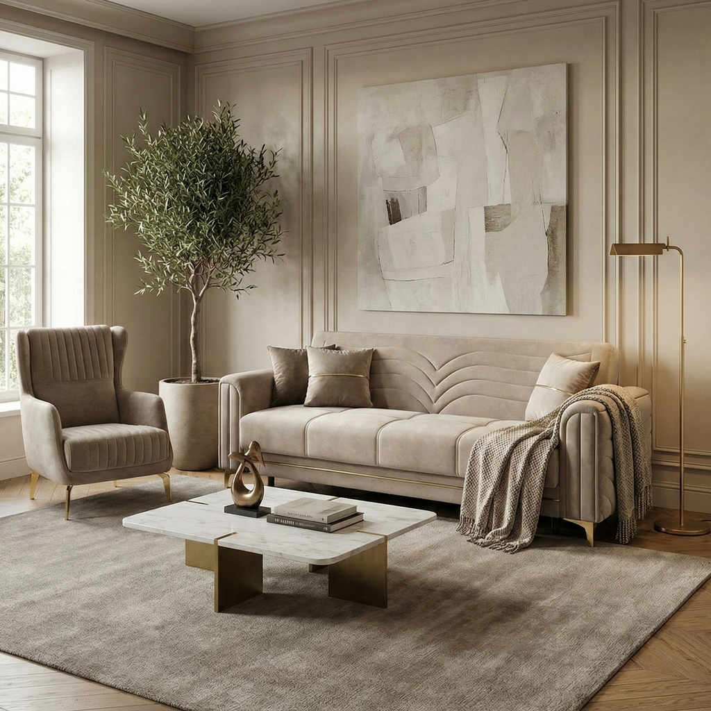Ensemble Canapé 3+3+1 Convertible Coffre – Taupe ou Beige