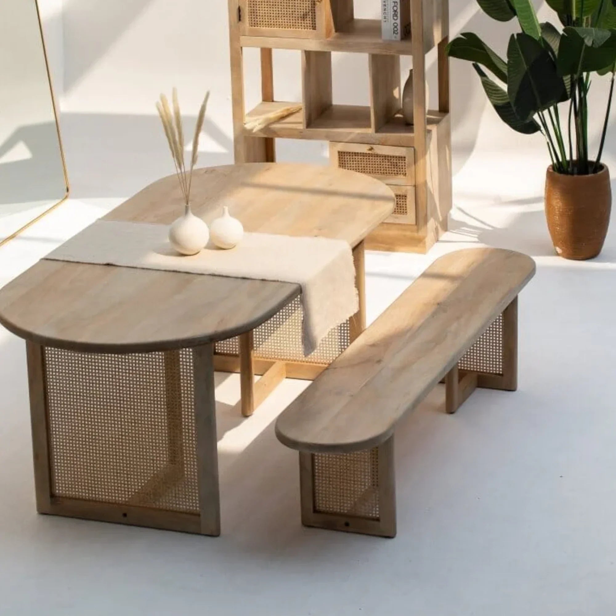 Ariana Rattan Legs Mango Wood Bench