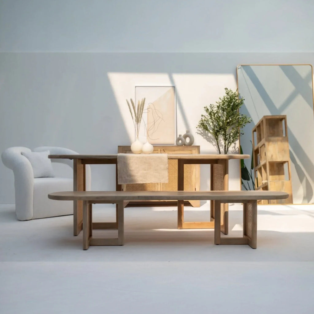 Ariana Rattan Legs Mango Wood Bench
