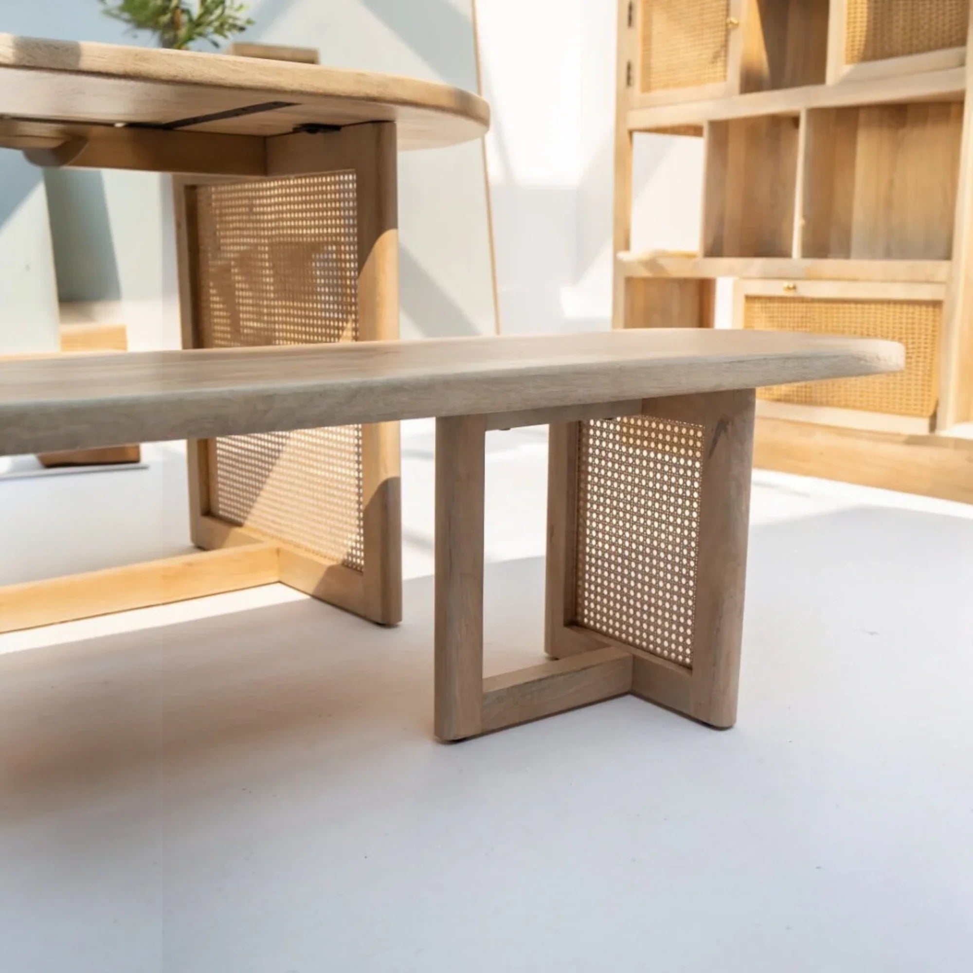 Ariana Rattan Legs Mango Wood Bench