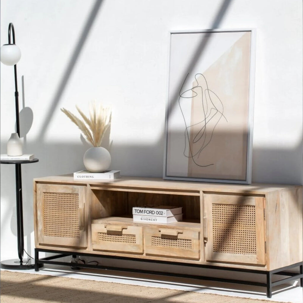 Nismaaya Summer Rattan Doors & Drawers TV Unit | Nismaaya Summer Rattan Doors & Drawers Console Table