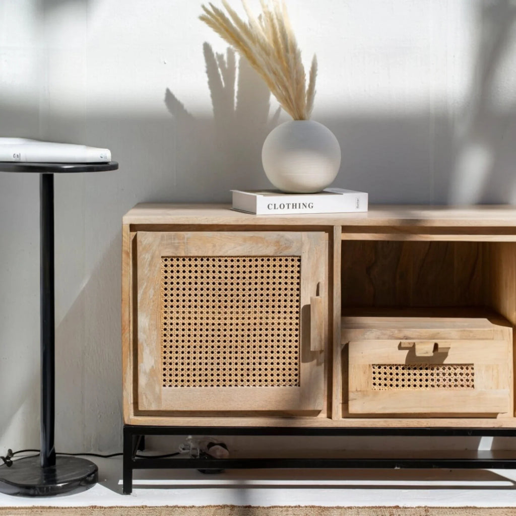 Nismaaya Summer Rattan Doors & Drawers TV Unit | Nismaaya Summer Rattan Doors & Drawers Console Table