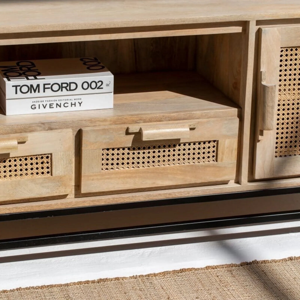 Nismaaya Summer Rattan Doors & Drawers TV Unit | Nismaaya Summer Rattan Doors & Drawers Console Table