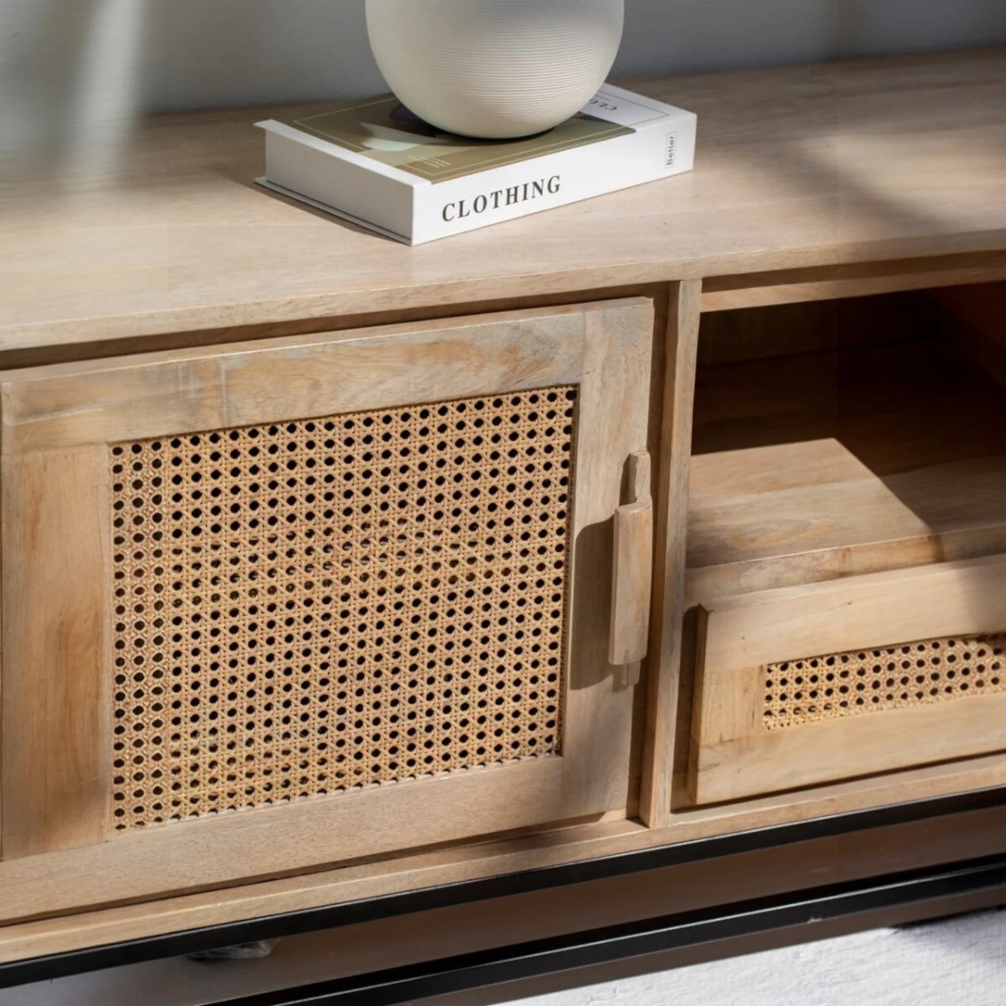 Nismaaya Summer Rattan Doors & Drawers TV Unit | Nismaaya Summer Rattan Doors & Drawers Console Table