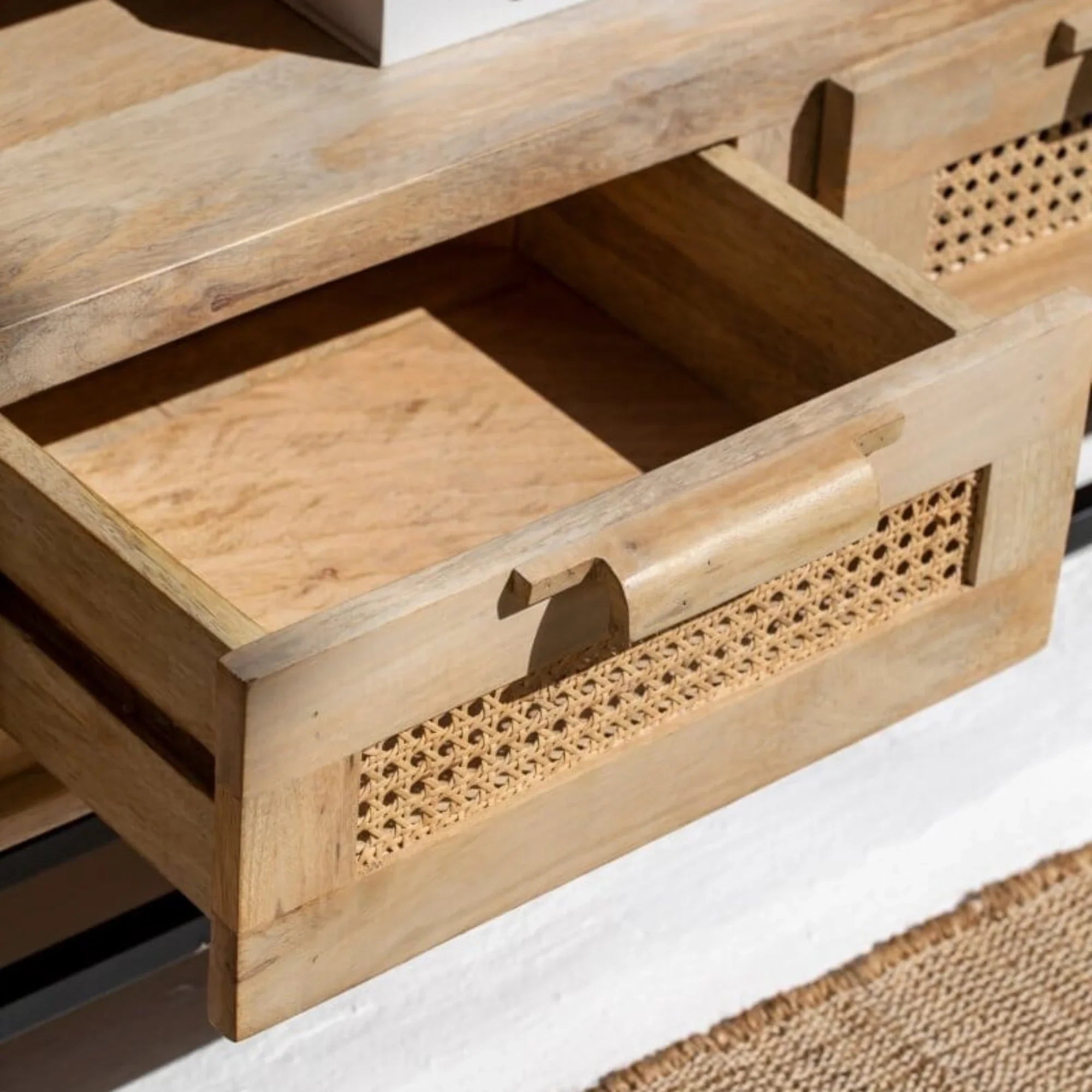 Nismaaya Summer Rattan Doors & Drawers TV Unit | Nismaaya Summer Rattan Doors & Drawers Console Table