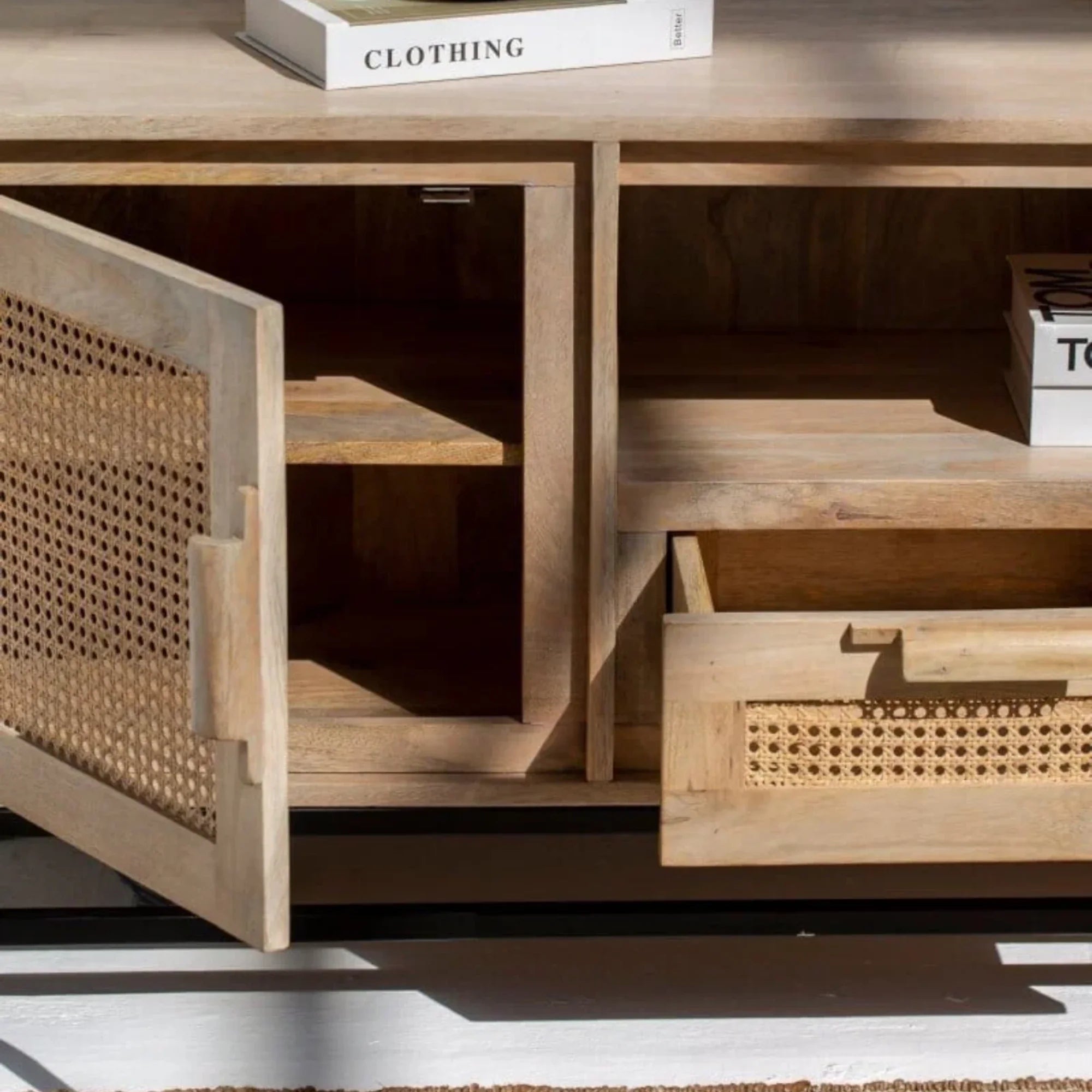 Nismaaya Summer Rattan Doors & Drawers TV Unit | Nismaaya Summer Rattan Doors & Drawers Console Table